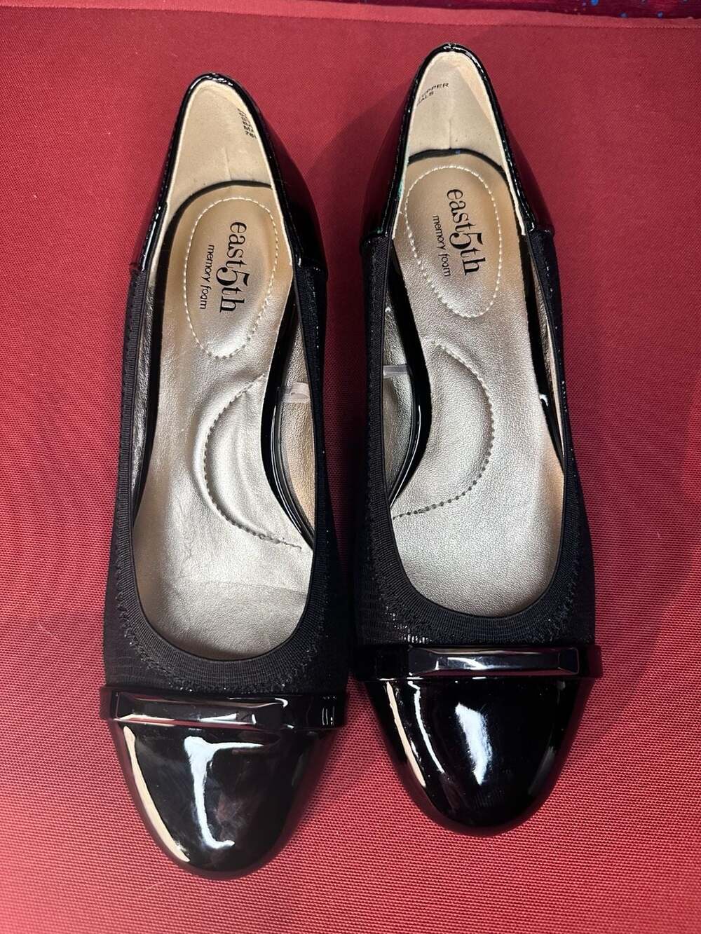 No.46 East 5th Memory Foam Wedge Heels Size 5 Black Patent Cap Toe